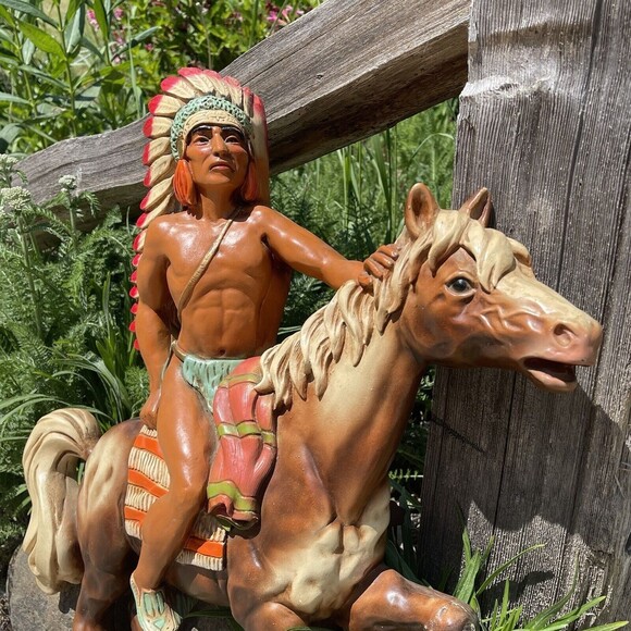 Vintage UNIVERSAL STATUARY CORP CHICAGO 1962 Native American Indian Chief Horse - Picture 3 of 14